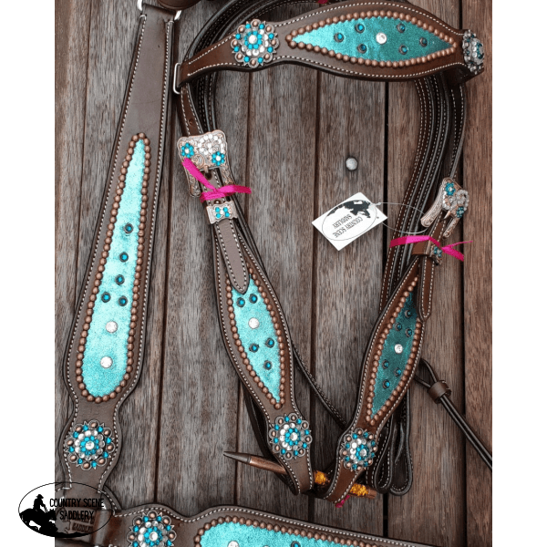 CSS Rose Tooled Headstall and Breastcollar with  Diamontes