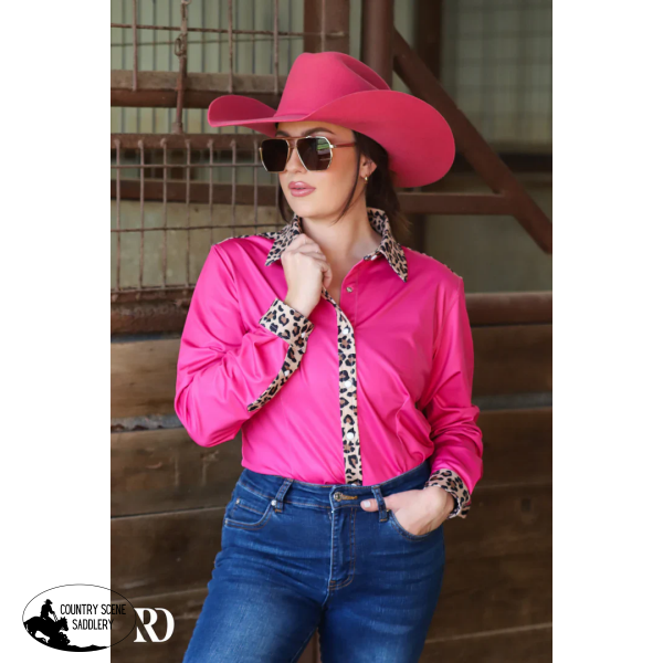 Hot Pink & Leopard Performance Rodeo Shirt (Adult) Large Western Style
