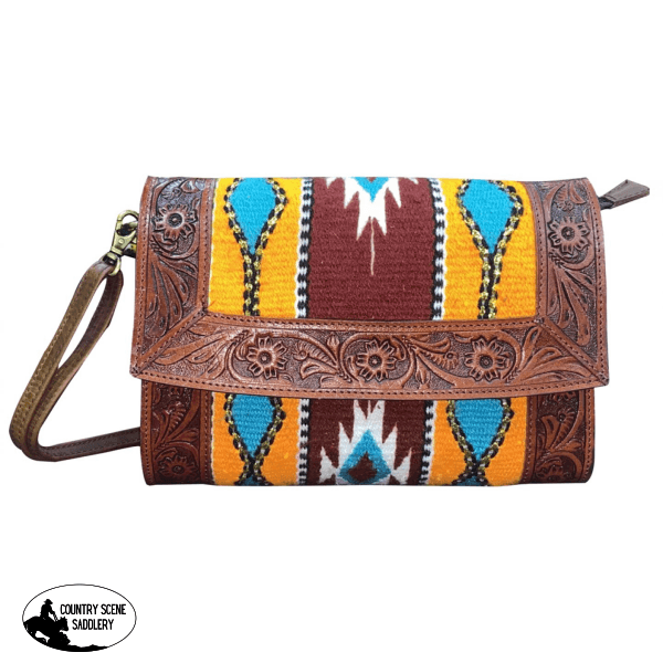 Klassy Cowgirl Tooled Leather and Wool Purse