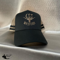 New! Css Western Caps Black /Kahki Pony Tail