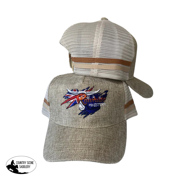 P4089 - Rawhide Aussie Flag Natural Trucker Cap Caps