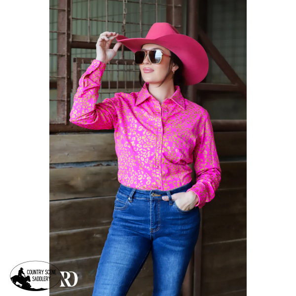 Pink Leopard (Gold) Performance Show Shirt Large Western Style