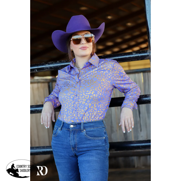 Purple Leopard (Gold) Performance Show Shirt Large Western Style