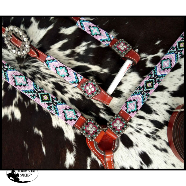 Showman ® Rainbow Beaded Headstall and Breastcollar Set. main image 1