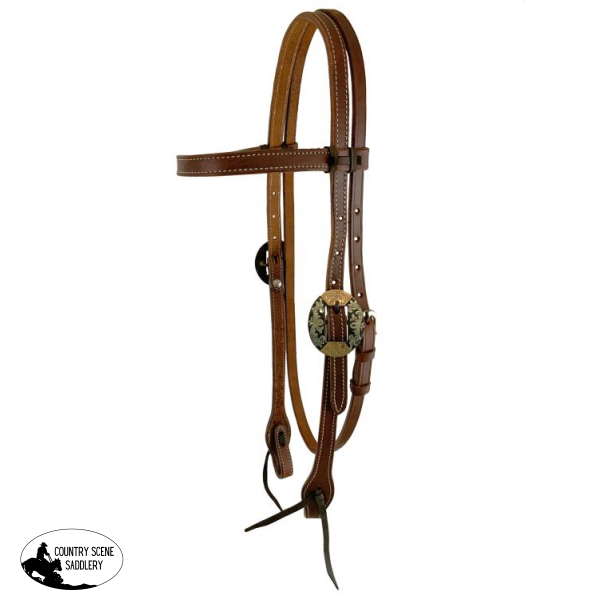 Showman ® Argentina Cow Leather Browband Headstall With Round Engraved Overlay Buckles Western