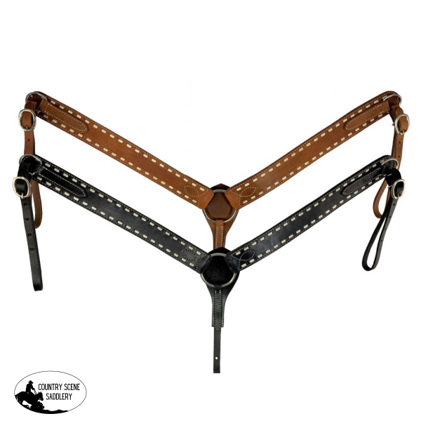 Showman ® Argentina Cow Leather Buck Stitched Breast Collar. Western Breastplates