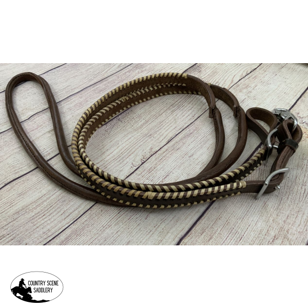 Showman ® Brown Leather Rawhide Whip Stitch Roping Reins Western