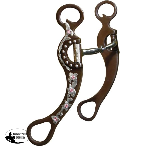 Showman ® Brown Steel Bit With Engraved Silver Flower Pink Western Bits