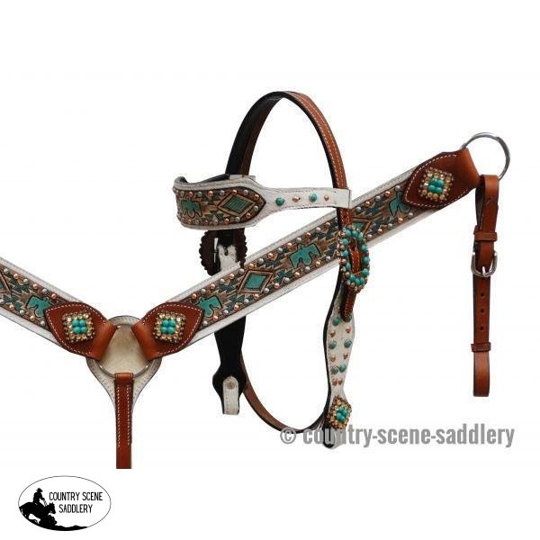 New! Showman ®  Hair On Cowhide Headstall And Breast Collar Set .