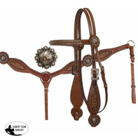 New! Showman ® Headstall And Breast Collar Set With Brown Filigree. Meduim