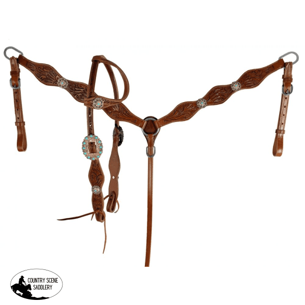 Showman ® Medium Oil One Ear Leather Headstall And Breast Collar Set Tack Sets