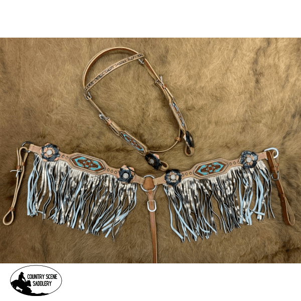 Showman  Painted 3D Flower & Aztec Beaded Browband Headstall and ...