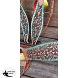 Showman ® Rawhide Laced Headstall And Breast Collar Set With Tooled Flowers Teal Accent Beads Horse