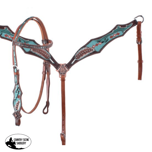 Showman ® Orange and Yellow Navajo Beaded headstall and breast collar set. main image 0