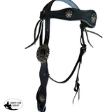 T5415 - Aust Pre-Oiled Black Brow Band Bridle Lace Ends Western Bridles