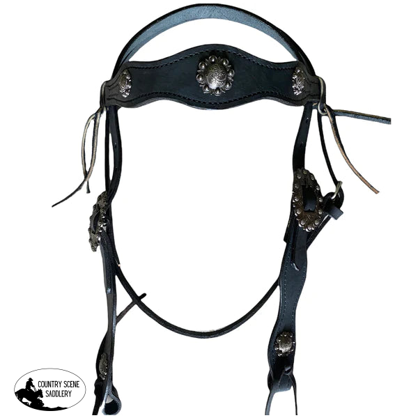 T5415 - Aust Pre-Oiled Black Brow Band Bridle Lace Ends Western Bridles