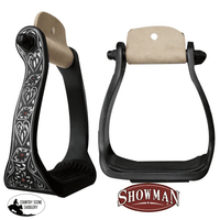 Showman ® Black Engraved Aluminum Stirrups With Rhinestones Pink Western Irons