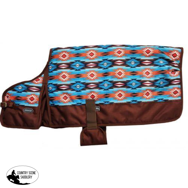 New! Showman ® Large Teal And Orange Southwest Design Waterproof Dog Blanket.