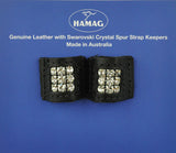 New! Leather Spur Strap Keepers With Swarovksi Crystal (Pair)