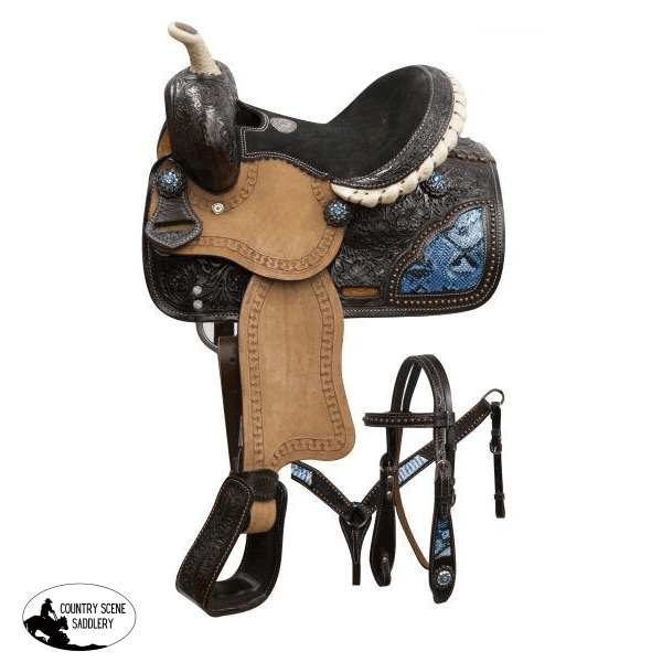 New! 10 Double T Pony Saddle Set With Blue Snake Print Inlays. ~ Posted.*
