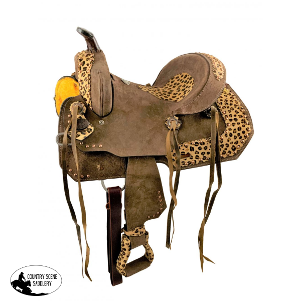10 Double T Youth Hard Seat Barrel Style Saddle With Cheetah Seat. Saddles