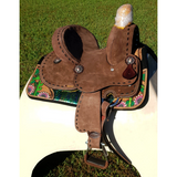 New! 10 Double T Youth Hard Seat Barrel Style Saddle With Extra Deep Seat And Buckstitch Trim.~