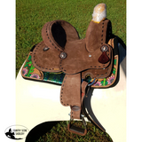 10" Double T Youth Hard Seat Barrel style saddle with extra deep seat and buckstitch trim. - Country Scene Saddlery and Pet Supplies