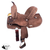 10" Double T Youth Hard Seat Barrel style saddle with extra deep seat and buckstitch trim. - Country Scene Saddlery and Pet Supplies