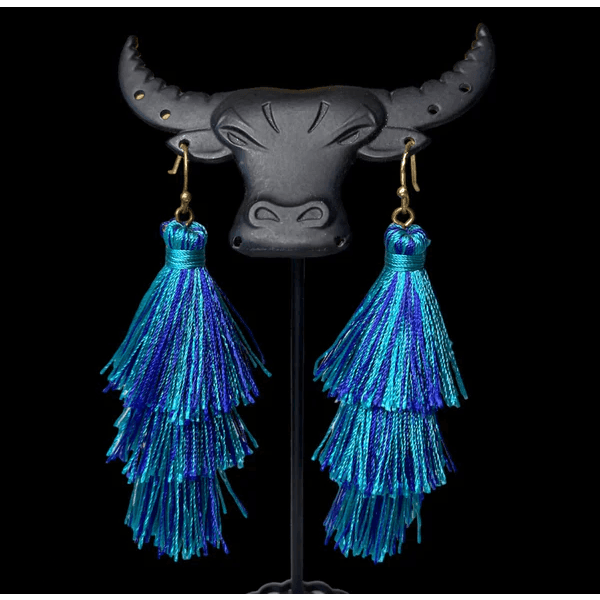 1093 - Blue Tassel Earrings Necklace &