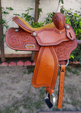 CSSB07 Chestnut Floral Tooled Barrel Saddle - Country Scene Saddlery and Pet Supplies