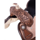 12", 13" barrel style saddle with floral tooling and iridescent crystal rhinestone conchos.~ - Country Scene Saddlery and Pet Supplies