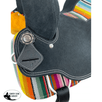 12 Double T Youth Black Roughout Barrel Saddle With Wool Serape Blanket Inlay And Skirts. Western