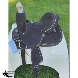 12 Double T Barrel Style Saddle With Dark Brown Rough Out Leather Spurs