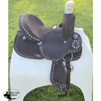 12 Double T Barrel Style Saddle With Dark Brown Rough Out Leather Spurs