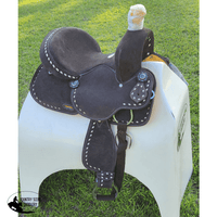 12 Double T Barrel Style Saddle With Dark Brown Rough Out Leather Spurs