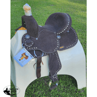 12 Double T Barrel Style Saddle With Dark Brown Rough Out Leather Spurs