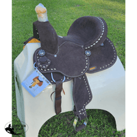 12 Double T Barrel Style Saddle With Dark Brown Rough Out Leather Spurs