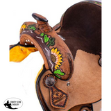 12" Double T Barrel Style Saddle with hand painted sunflower and cactus design. - Country Scene Saddlery and Pet Supplies