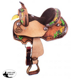 12" Double T Barrel Style Saddle with hand painted sunflower and cactus design. - Country Scene Saddlery and Pet Supplies