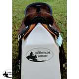 12’’ Double T Barrel style saddle with Oiled Rough out leather Teal buckstitch accents and flower conchos.