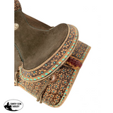 12" Double T Barrel style saddle with Teal flower and buckstitch accents FQB - Country Scene Saddlery and Pet Supplies