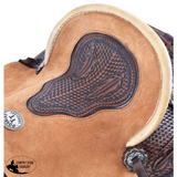 12" Double T hard seat roper style saddle with basketweave and feather tooling. - Country Scene Saddlery and Pet Supplies