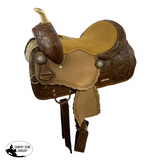 12" Double T Medium Oil Youth Barrel style saddle set with suede seat. - Country Scene Saddlery and Pet Supplies