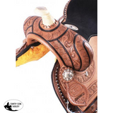 12" Double T Youth Barrel Style Saddle with hand floral tooling. - Country Scene Saddlery and Pet Supplies