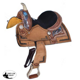 12" Double T Youth Barrel Style Saddle with Hand Painted Feather Design. - Country Scene Saddlery and Pet Supplies