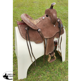 12" Double T Youth Hard Seat Barrel style saddle with Cheetah Seat - Country Scene Saddlery and Pet Supplies