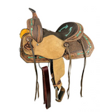 12 Double T Youth Hard Seat Western Saddle With Teal Arrow Accents Saddles