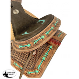 12" Double T Youth Hard Seat Western saddle with teal arrow Accents - Country Scene Saddlery and Pet Supplies