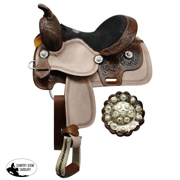 New! 12 Double T Youth Saddle With Floral Tooled Pommel Cantle And Skirt. Posted.~