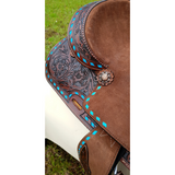 New! 12Double T  Youth Hard Seat Barrel Style Saddle With Turquoise Buckstitch Trim ~ Posted.*